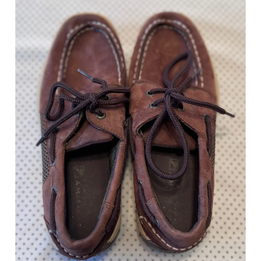 Sperry Intrepid Boys Top-Sider Billfish Boat Shoes Brown Leather Mesh Loafer 3.5